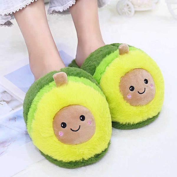 Pantoufles Kawaii Peluche Avocat Pantoufles Fruits Jouets Mignon Porc Licorne Chaud Hiver Adulte Chaussures Poupée Femmes Intérieur Produits Ménagers Z0215