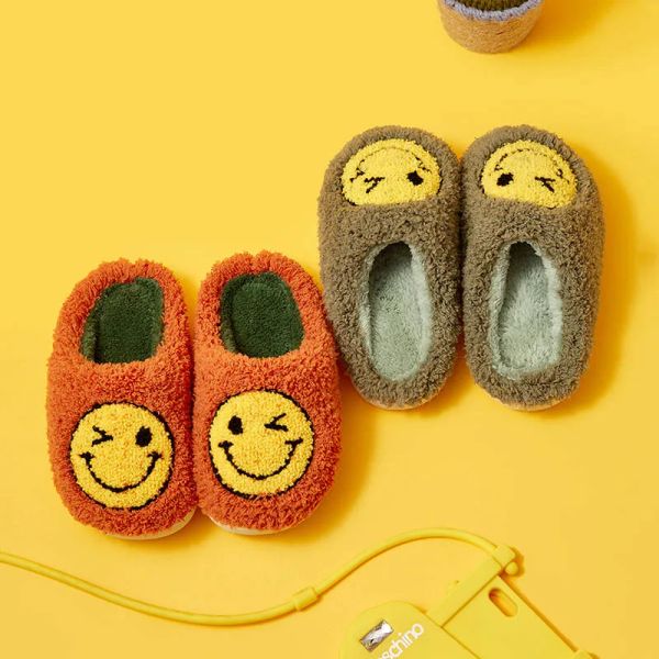 Zapatillas para niños invernal cálido gran sonrisa cara pelaje de la casa de interior de la casa de interior para niñas niñas animales jóvenes jóven