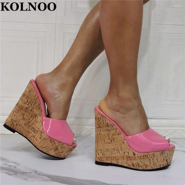 Slippers Kolnoo 2024 Handmade Dames Céde Talage Peep-Toe Patent Leather Sexy Summer Summer Club Club Fashion Pink Sandales