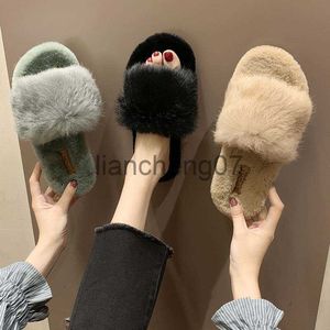 Slippers Koreaanse mode konijnenbont platte bodem damesslippers 2020 herfst nieuwe een-woord snoep kleur mode bovenkleding bont slippers x0916