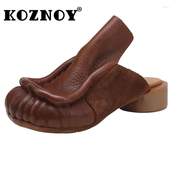 Slippers Koznoy 2,5 cm Cow naturel Vache véritable Femmes en cuir moccassin Softs Souded appartement