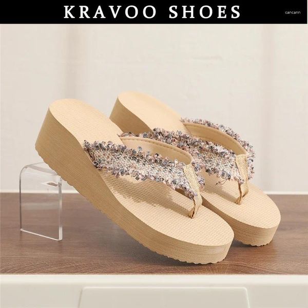 Slippers Kravoo Shoes for Women Flip Flip Flops Women's Plateforme Cendages Sandals Beach Female Tlides Summer 2024