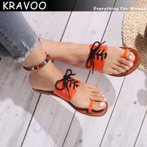 Slippers KRAVOO Schoenen voor Dames Slippers Vrouwelijke Slippers String Vrouwelijke Sandalen Lace-up Dames Slipper Grote Maten Strand Slides Zomer 2023 L230725