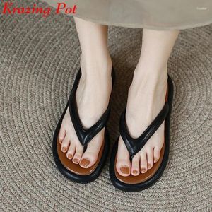 Slippels Krazing Pot 2024 Natuurlijk lederen Flip Flops Peep Toe Slides High Street Fashion Leisure Cozy Basic Design Women Buiten