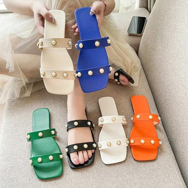 Slippers Mesdames Bohemian Pearl Mules Open Toe Flats Sandales THOMS FLOPS Summer Shoes Casual Style 2024 Transparent Pu