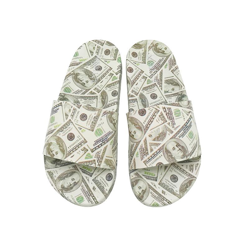Pantoufles dames mode Dollar Graffiti tongs à fond plat chaussures pour femmes sandales décontractées en plein air plate-forme