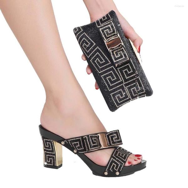 Pantoufles dames fête italienne chaussure et sac ensemble africain nigérian ltalien correspondant mariage diamant femmes talons chaussures 2023