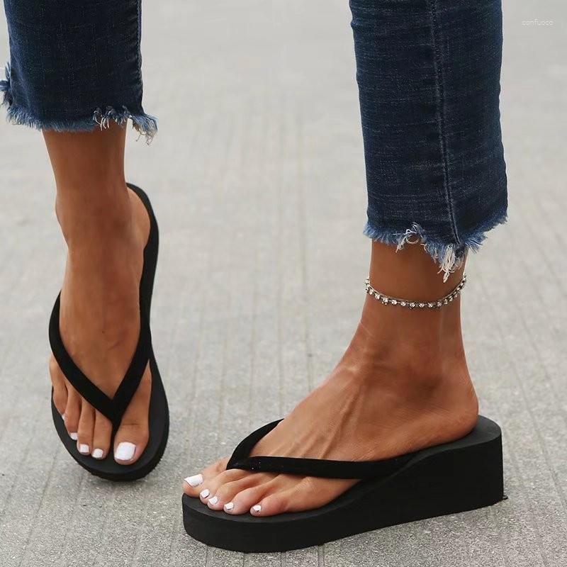 Slippers Ladies Shoes 2023 Thong Women's Summer Solid Color Casual Beach Wedge Female Platform Large Size