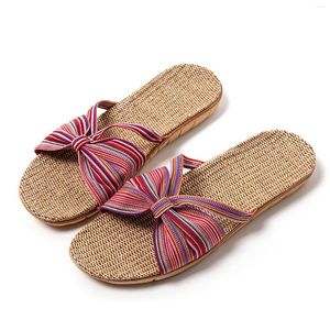 Slippers Mesdames Summer Cool Linen Soles confortables Sandales de coin basse extérieur doux et respirants pour les femmes taille 9
