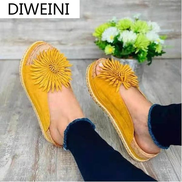 Zapatillas Mujer Verano Flor Plataforma Zapatos Mujer Sandalias Sexy Punta Abierta Gran Tamaño Romano Para