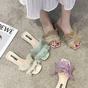 Slippers dames zomer damesschoenen dunne hoge hakken bloem rubberen sandalen luxe 2021 Hawaiiaanse designer mode stof