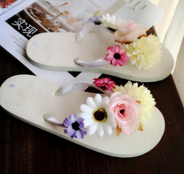 Pantoufles Dame Fleurs Maison Chaussures En Bois Décontractées Femme Pieds Plats Plage Flio Flop Fille