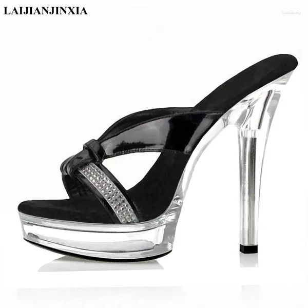 Zapatillas Laijianjinxia moda brillo diez rianas de 13 cm zapatos de tacón stripper súper gran tamaño