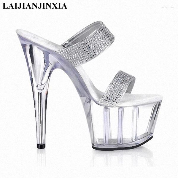 Zapatillas Laijianjinxia de moda sexy mujer correa de correa transparente zapatos de diamantes de imitación plataforma agradable