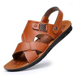 Slippers groot formaat cowhide heren sandalen mode casual dik opgeloste waden sportvoet deksel strandschoenen