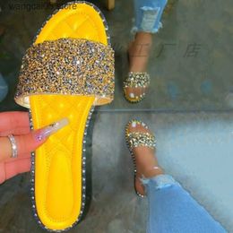 Pantoufles grandes chaussures pour femmes 2020 été nouveau paillettes mode fond plat pantoufles de plage T240220