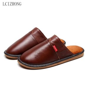 Slippers Lcizrong Home Slippers voor vrouwen pluche warme vrouw/mannen naaien echt lederen unisex waterdichte huis slippers Big Size 3544