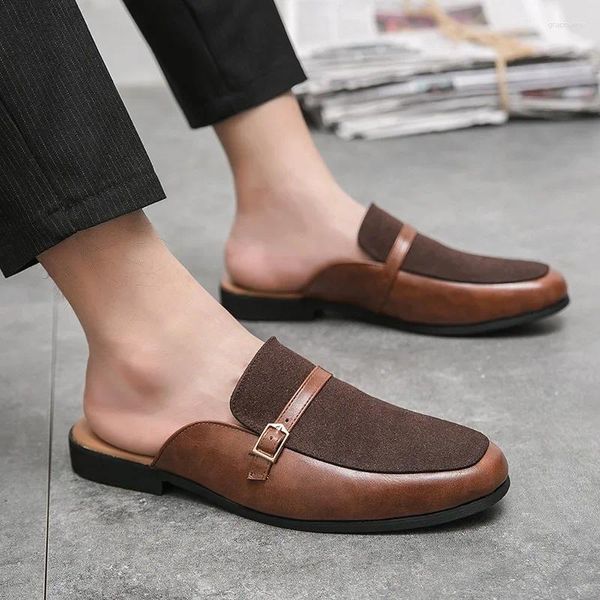 Slippers Le Fu Men's Style Business Half Leather Chaussures grande taille Fashion Breathable Set Feet Package Head P11