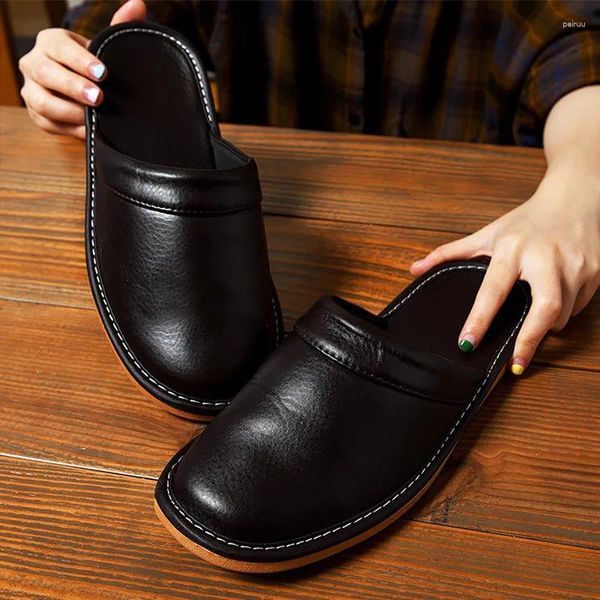 Pantoufles en cuir pour hommes, chaussures d'intérieur unisexes de haute qualité en PU, printemps 2024