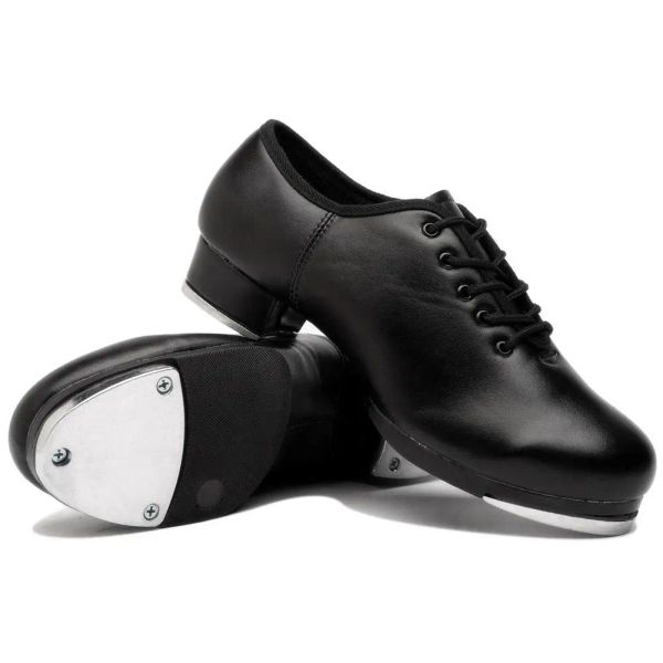 Slippers en cuir chaussures de robinet unisexe semelles divisées jazz robinet de danse chaussures à lacets de chaussures de robinet chaussures de danse noire en cuir confortable