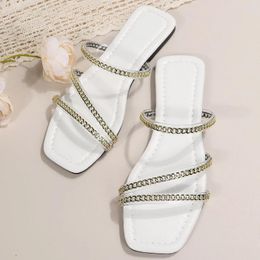 Slippers Leisure Style Roman Flock tisser la chaîne d'été transparente des femmes Slip on Flat Beach Womens Arch Support Taille 9