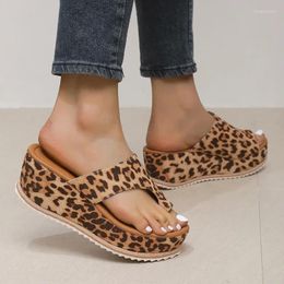 Zapatillas Leopardo Tacones altos Plataforma Zapatos de mujer Sandalias de cuña de verano Chanclas de playa 2024 Bombas de moda Diapositivas Zapatos de mujer