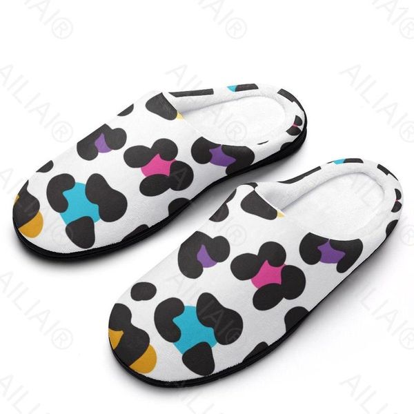 Pantoufles imprimé léopard (3) sandales en peluche décontracté garder au chaud chaussures thermiques hommes femmes pantoufle maison anime extérieur