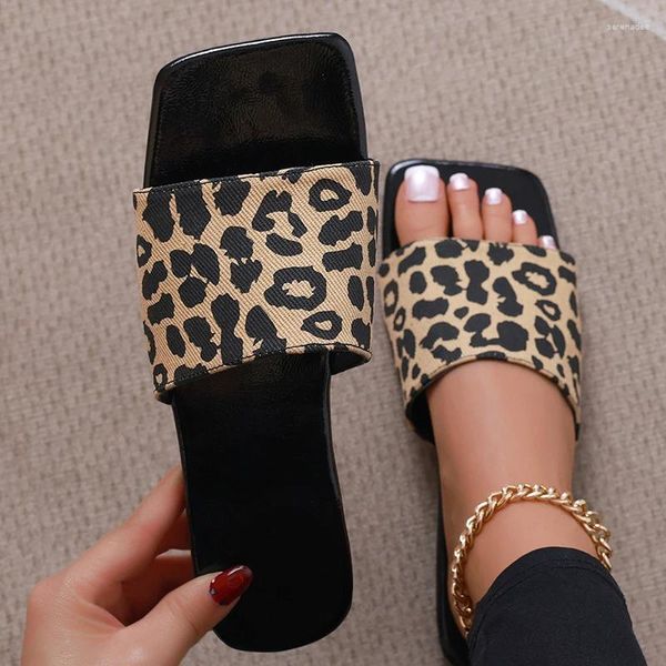 Zapatillas Leopardo Verano Mujeres para sandalias planas al aire libre Diapositivas Damas Chanclas Diseño antideslizante Zapatos interiores Tamaño 43