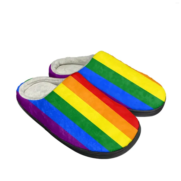 Pantoufles LGBT Ocmogic Pride Rainbow Home Coton Hommes Femmes Peluche Chambre Casual Garder Au Chaud Chaussures Intérieur Personnalisé Chaussure