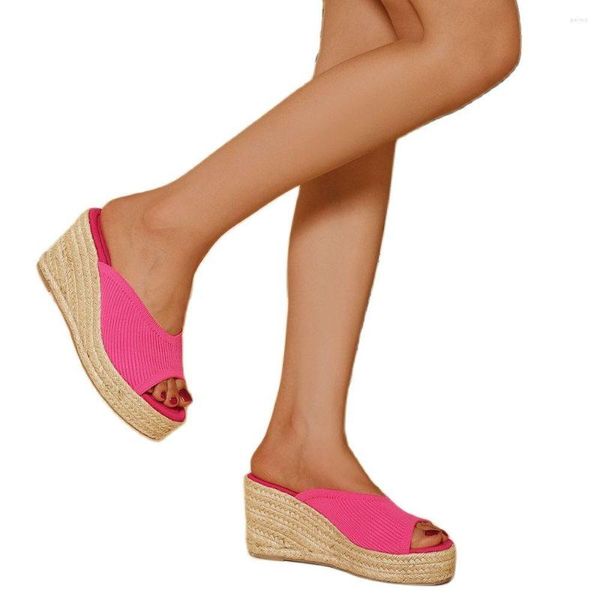 Pantoufles LIHUAMAO Stretch maille Peep Toe compensées pantoufle diapositives femmes sandales à talons hauts plate-forme décontracté confortable Espadrilles chaussures