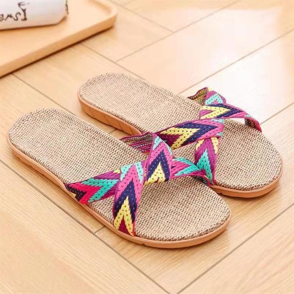 Zapatillas de lino de verano para el hogar, sandalias de interior para mujer y hombre, Unisex, para primavera y otoño, para parejas, invitados, chanclas informales de lino, varios estilos para mujer