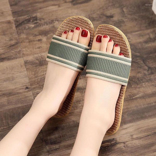 Zapatillas de lino para mujer, sandalias de playa para mujer, verano al aire libre, moda interior, chanclas para dormitorio, zapatos casuales de lino para casa