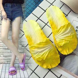 Chaussons Lluumiu Chinelos Femininos Engraados Sapatos De Repolho Para Mulheres Ardsia Casa Banheiro Deslize Senhoras 220421