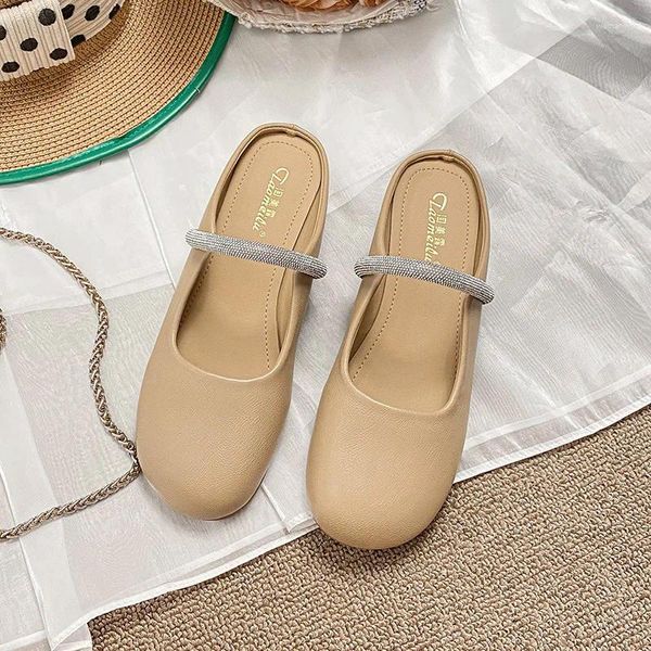 Zapatillas mocasines mujeres zapatos de verano Pantofle lujo diapositivas cubierta del dedo del pie bajo 2024 diseñador plano tacones de pezuña básica tela de goma