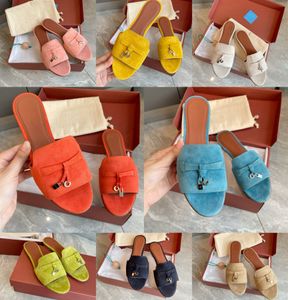 Slippers Loro P Damesslippers Dames Zomer Charms Lopen Sandalen Strand Glijbaan Suède Slippers Loafers Effen Kleur Met Slot 35-42