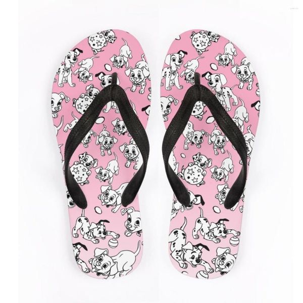 Chanclas de mujer con estampado de dibujos animados de dálmatas rosas encantadoras, chanclas de verano para Resort en la playa, zapatos planos para adultos, sandalias antideslizantes con cojín