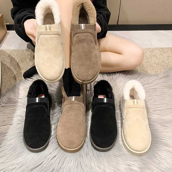 Pantoufles Talons bas bout rond femmes automne femme chaussures Slip-on automne hiver robe sans lacet coton tissu bottes de neige plat PU Slip-On à lacets x1011