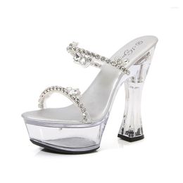 Zapatillas LTARTA Zapatos de mujer Tacón grueso Rhinestone Discoteca Tacones altos Pasarela luminosa Cristal 10365 Serie 14 cm 4 cm Plataforma LFD