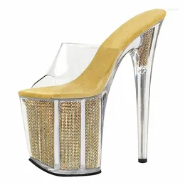 Pantoufles Lucky2024 Super talon 19cm Hentian haute cristal discothèque Sm grande taille chaussures pour femmes jaune Stiletto