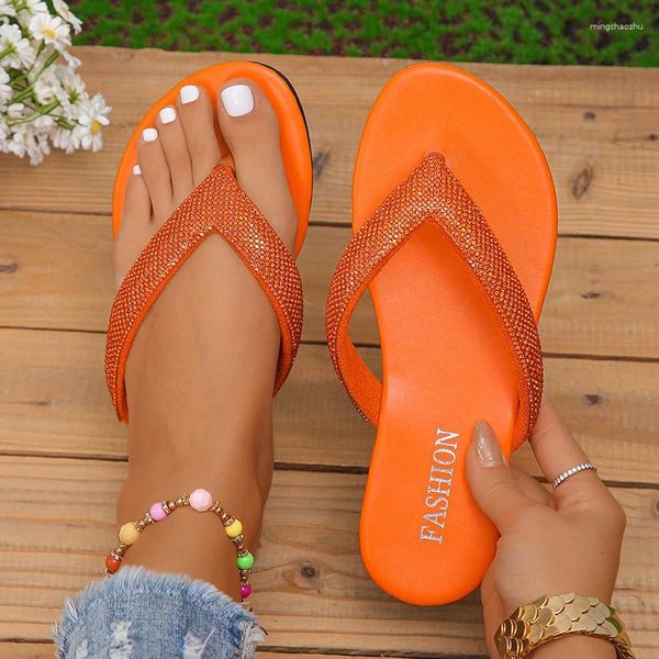 Zapatillas Lucyever Fashion Crystal Flip Flip Mujeres 2024 Talillo plano Beach Mujer Non Slip Summer Thong Sandals Femenino 43