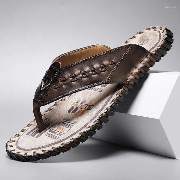 Zapatillas lujo luxe hecha de cuero de cuero de cuero de verano chanclas para hombres de verano al aire libre