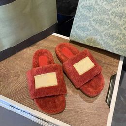 Slippers Luxe Designer Herfst En Winter 2022 Lamswol Slippers Vrouwelijke Teddy Gekruld Schapen Bont Een Stuk Wollen Schoenen voor Vrijetijdskleding