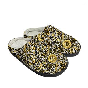 Zapatillas de lujo con estampado floral dorado para el hogar, algodón personalizado para hombre y mujer, felpa barroca europea, zapatos cálidos, zapatilla térmica