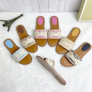 Slippers Luxe Slides Dames Borduur Designer Slide Sandalen Vrouwen Slippers Brief Mode Zomer Strand Comfortabele Dames Lage Hak Sandaal Platte Vrouwelijke Schoenen