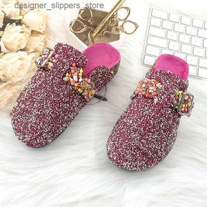 Slippers Luxe Dames Muilezel Glijbaan Zomer Shining Water Diamond Fashion Designer Kleurrijke Steen Decoratie Q240312