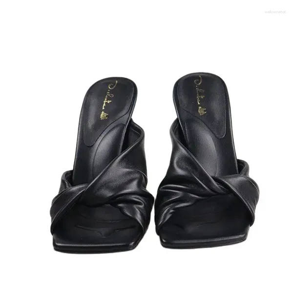 Zapatillas Master Calidad Temperamento Stiletto Tacones de cuero Sandalias Mujeres Verano Zapatilla Zapatos De Mujer