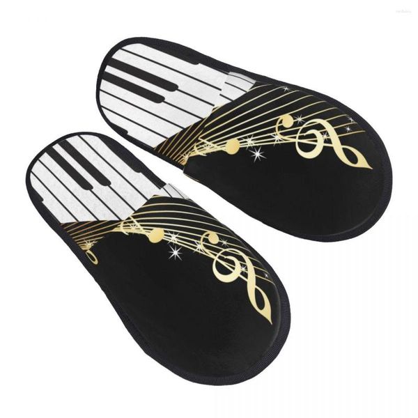 Zapatillas Hombres Mujeres Felpa Interior Teclas de piano abstractas con notas musicales Zapatos suaves cálidos Calzado para el hogar Otoño Invierno 2023