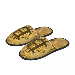 Slippels Men Women pluche indoor slippers vintage bitcoin patroon geel warme zachte schoenen thuisschoenen herfst winter 230820