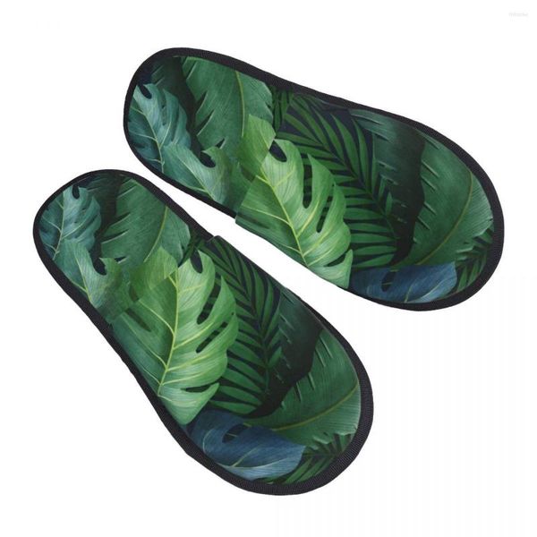 Pantoufles hommes femmes en peluche intérieur Tropical vert feuilles de palmier chaud doux chaussures maison chaussures automne hiver 2023