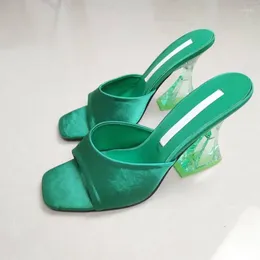 Pantoufles meotina femmes chaussures de mode super hautes talons orteil carré de style étrange glisses causales dames sandales été verts 42